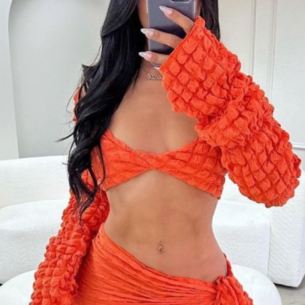 Orange long sleeve crop top